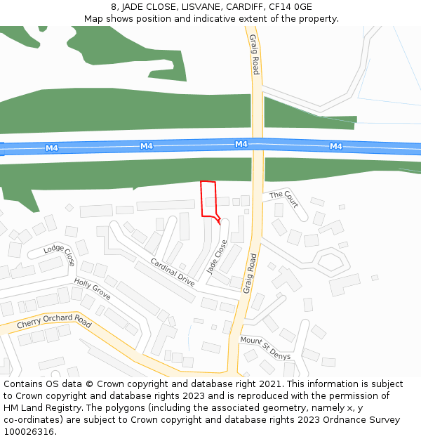 8, JADE CLOSE, LISVANE, CARDIFF, CF14 0GE: Location map and indicative extent of plot