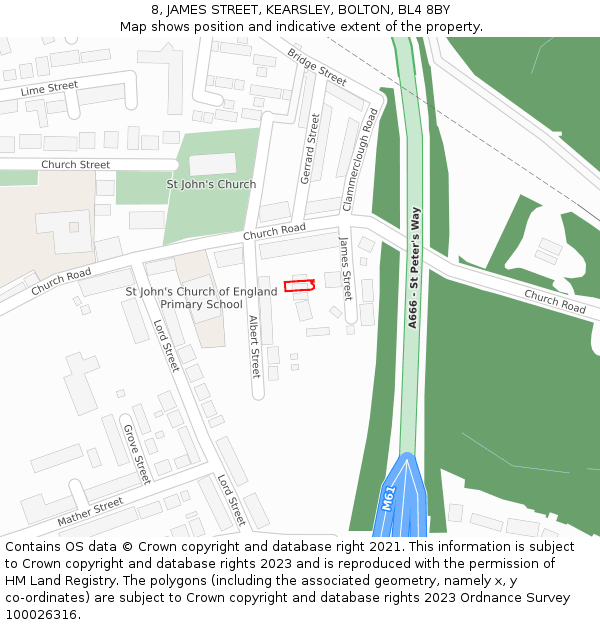 8, JAMES STREET, KEARSLEY, BOLTON, BL4 8BY: Location map and indicative extent of plot