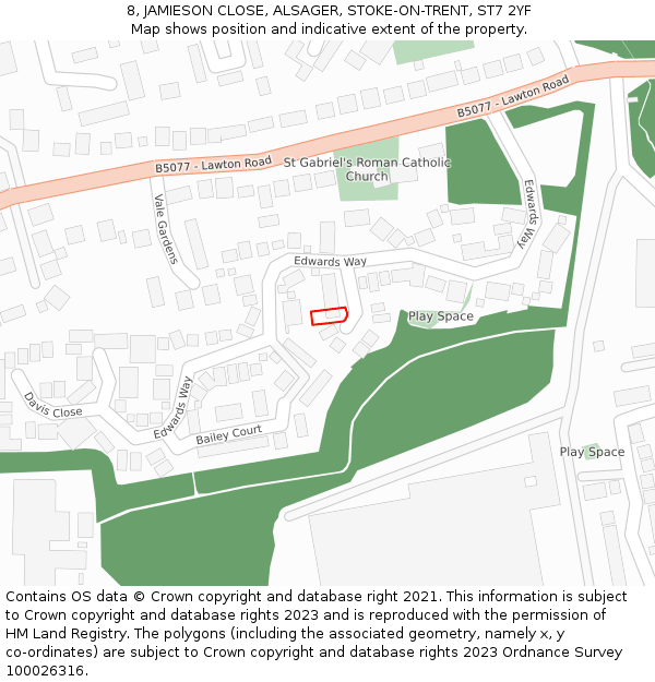 8, JAMIESON CLOSE, ALSAGER, STOKE-ON-TRENT, ST7 2YF: Location map and indicative extent of plot