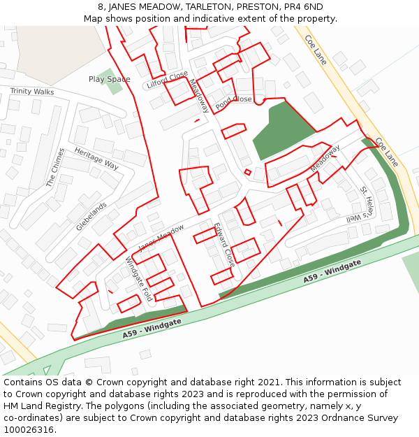 8, JANES MEADOW, TARLETON, PRESTON, PR4 6ND: Location map and indicative extent of plot