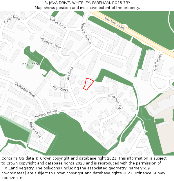 8, JAVA DRIVE, WHITELEY, FAREHAM, PO15 7BY: Location map and indicative extent of plot