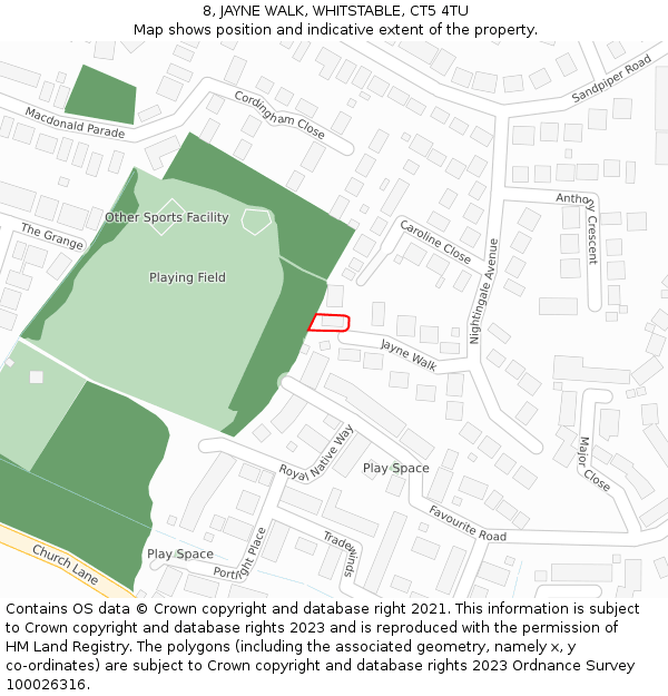 8, JAYNE WALK, WHITSTABLE, CT5 4TU: Location map and indicative extent of plot