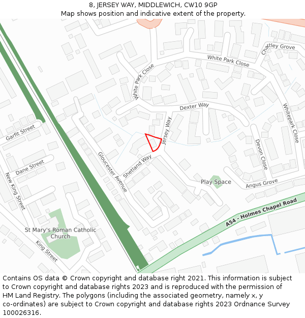 8, JERSEY WAY, MIDDLEWICH, CW10 9GP: Location map and indicative extent of plot