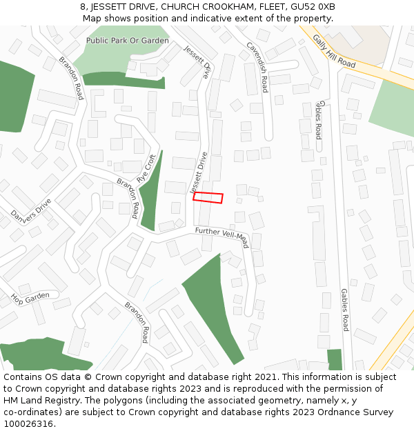 8, JESSETT DRIVE, CHURCH CROOKHAM, FLEET, GU52 0XB: Location map and indicative extent of plot