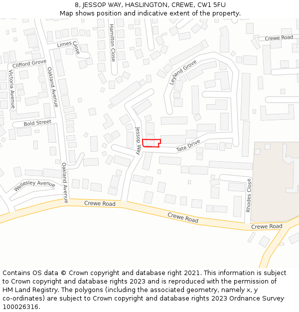 8, JESSOP WAY, HASLINGTON, CREWE, CW1 5FU: Location map and indicative extent of plot