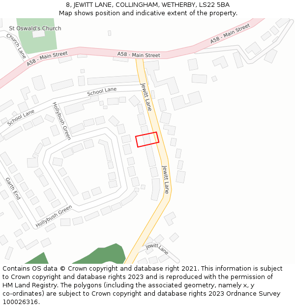 8, JEWITT LANE, COLLINGHAM, WETHERBY, LS22 5BA: Location map and indicative extent of plot