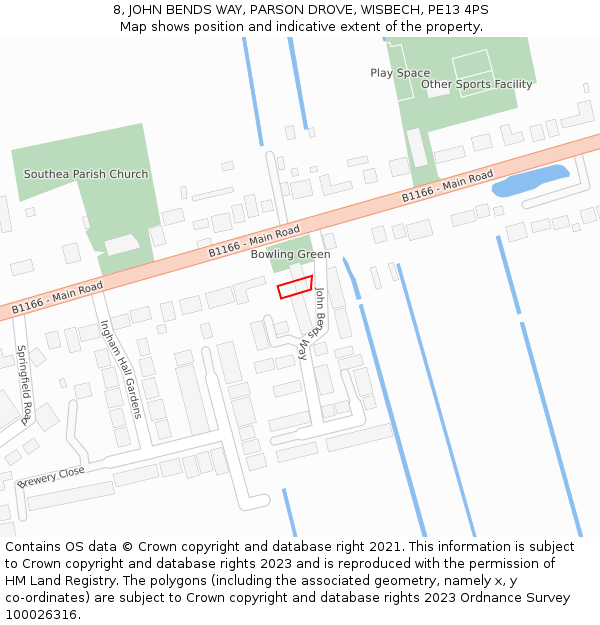 8, JOHN BENDS WAY, PARSON DROVE, WISBECH, PE13 4PS: Location map and indicative extent of plot