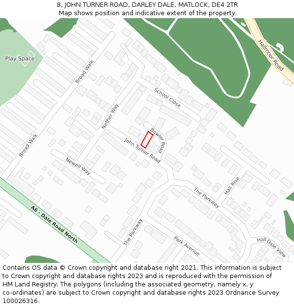 8, JOHN TURNER ROAD, DARLEY DALE, MATLOCK, DE4 2TR: Location map and indicative extent of plot
