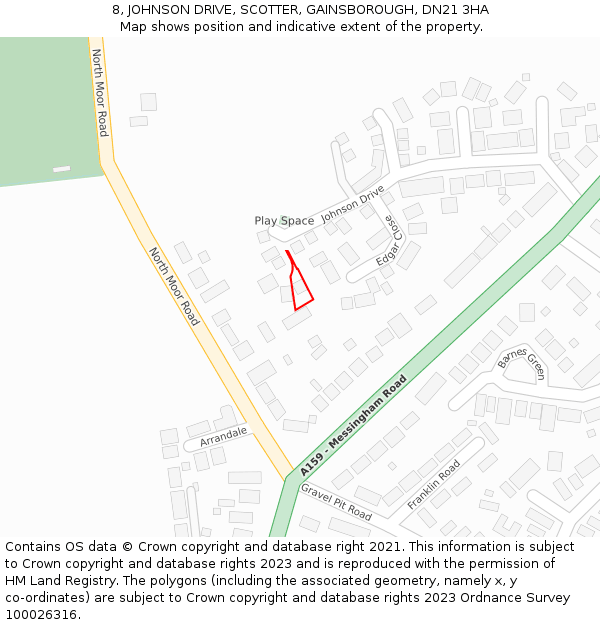 8, JOHNSON DRIVE, SCOTTER, GAINSBOROUGH, DN21 3HA: Location map and indicative extent of plot