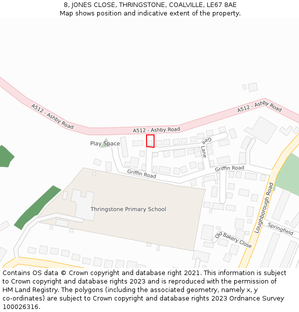 8, JONES CLOSE, THRINGSTONE, COALVILLE, LE67 8AE: Location map and indicative extent of plot