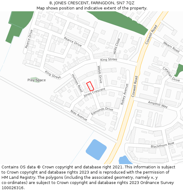 8, JONES CRESCENT, FARINGDON, SN7 7QZ: Location map and indicative extent of plot