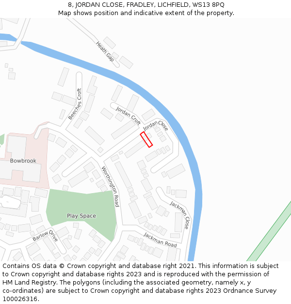 8, JORDAN CLOSE, FRADLEY, LICHFIELD, WS13 8PQ: Location map and indicative extent of plot