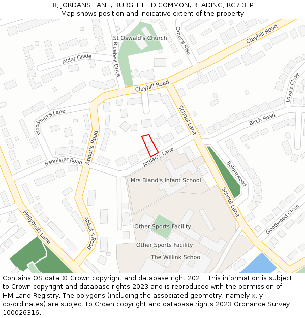 8, JORDANS LANE, BURGHFIELD COMMON, READING, RG7 3LP: Location map and indicative extent of plot
