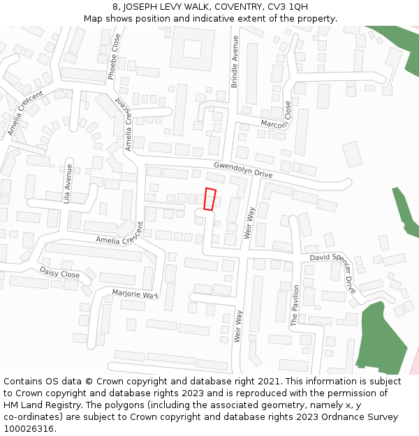 8, JOSEPH LEVY WALK, COVENTRY, CV3 1QH: Location map and indicative extent of plot