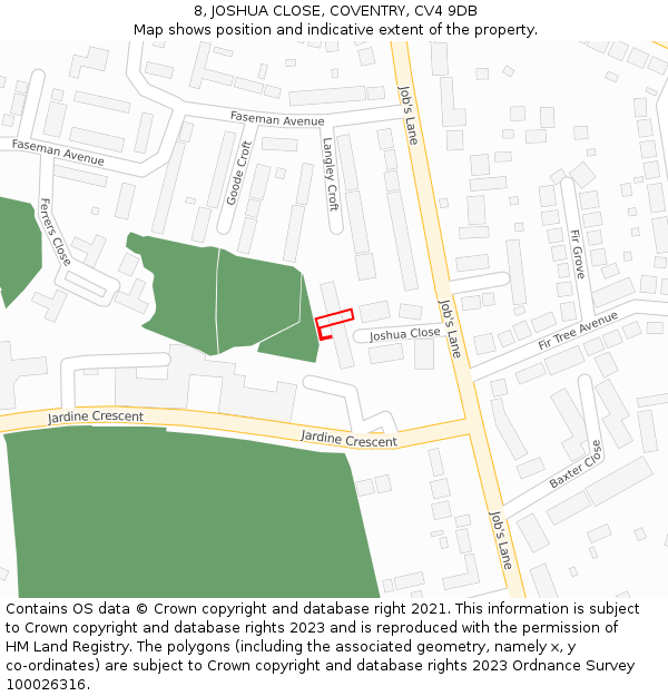 8, JOSHUA CLOSE, COVENTRY, CV4 9DB: Location map and indicative extent of plot