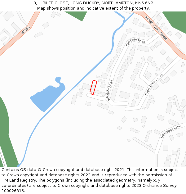 8, JUBILEE CLOSE, LONG BUCKBY, NORTHAMPTON, NN6 6NP: Location map and indicative extent of plot