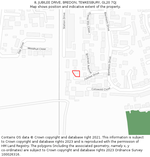 8, JUBILEE DRIVE, BREDON, TEWKESBURY, GL20 7QJ: Location map and indicative extent of plot