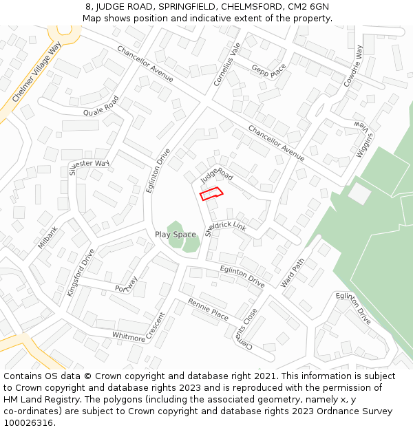 8, JUDGE ROAD, SPRINGFIELD, CHELMSFORD, CM2 6GN: Location map and indicative extent of plot