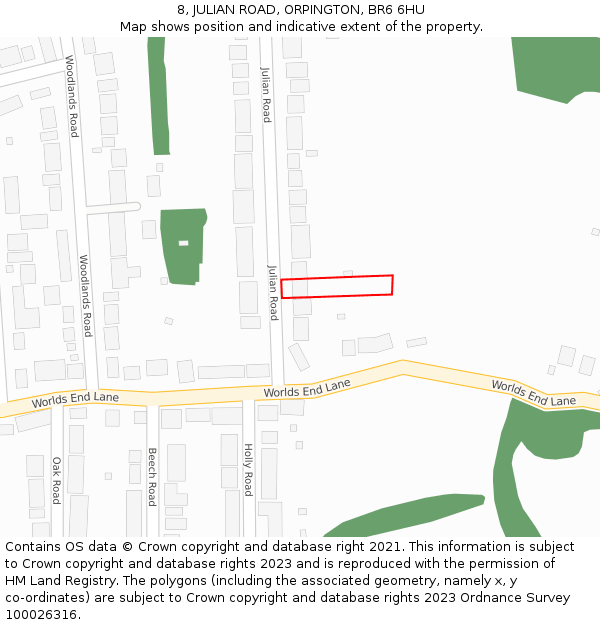 8, JULIAN ROAD, ORPINGTON, BR6 6HU: Location map and indicative extent of plot