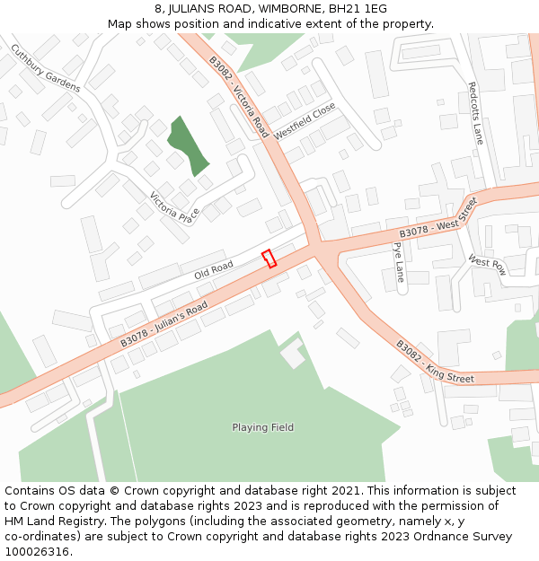 8, JULIANS ROAD, WIMBORNE, BH21 1EG: Location map and indicative extent of plot