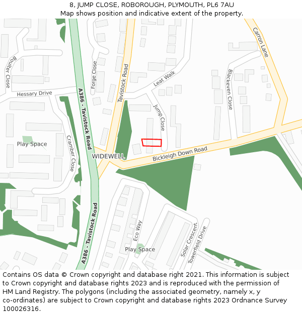 8, JUMP CLOSE, ROBOROUGH, PLYMOUTH, PL6 7AU: Location map and indicative extent of plot