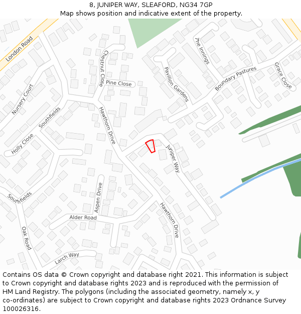8, JUNIPER WAY, SLEAFORD, NG34 7GP: Location map and indicative extent of plot