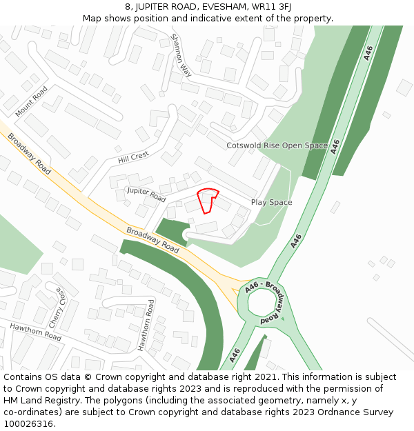 8, JUPITER ROAD, EVESHAM, WR11 3FJ: Location map and indicative extent of plot