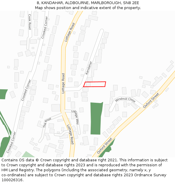 8, KANDAHAR, ALDBOURNE, MARLBOROUGH, SN8 2EE: Location map and indicative extent of plot