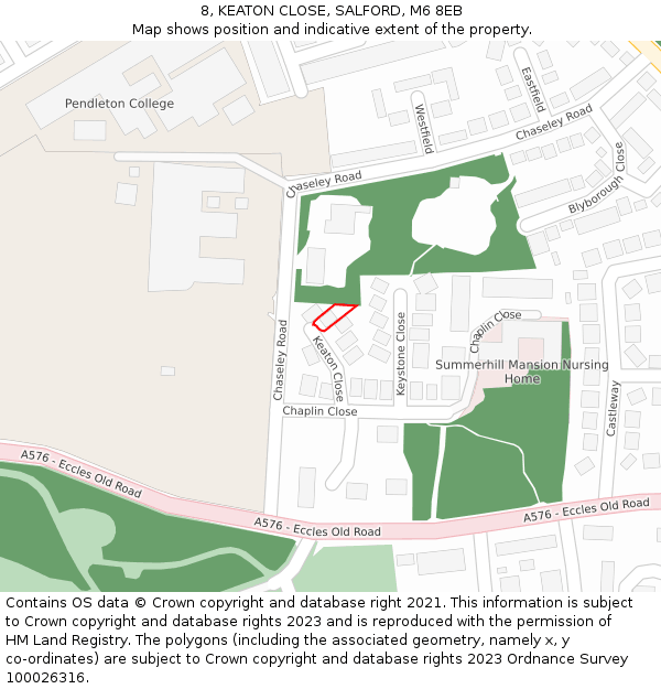 8, KEATON CLOSE, SALFORD, M6 8EB: Location map and indicative extent of plot