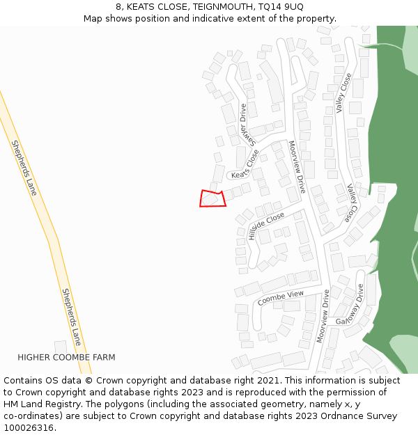 8, KEATS CLOSE, TEIGNMOUTH, TQ14 9UQ: Location map and indicative extent of plot