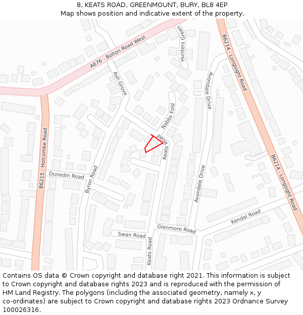8, KEATS ROAD, GREENMOUNT, BURY, BL8 4EP: Location map and indicative extent of plot