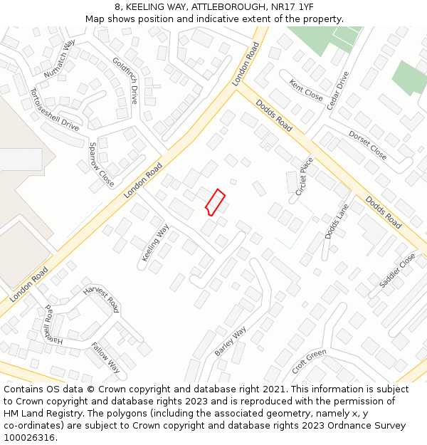 8, KEELING WAY, ATTLEBOROUGH, NR17 1YF: Location map and indicative extent of plot