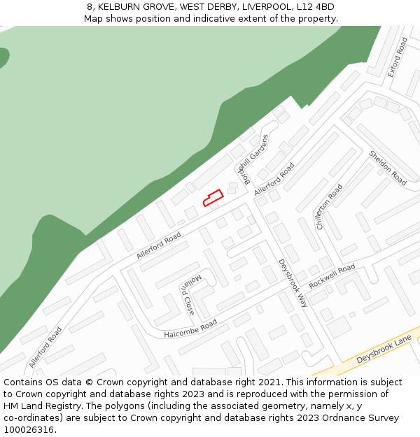 8, KELBURN GROVE, WEST DERBY, LIVERPOOL, L12 4BD: Location map and indicative extent of plot