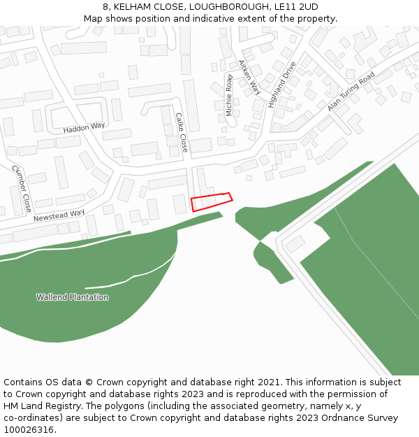 8, KELHAM CLOSE, LOUGHBOROUGH, LE11 2UD: Location map and indicative extent of plot