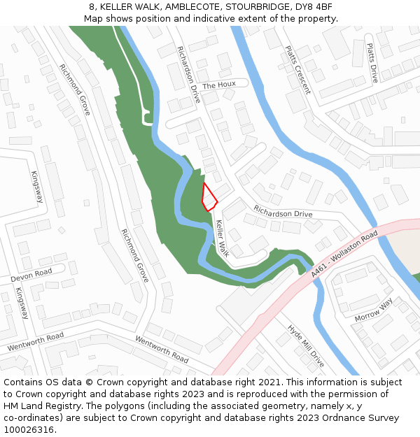 8, KELLER WALK, AMBLECOTE, STOURBRIDGE, DY8 4BF: Location map and indicative extent of plot