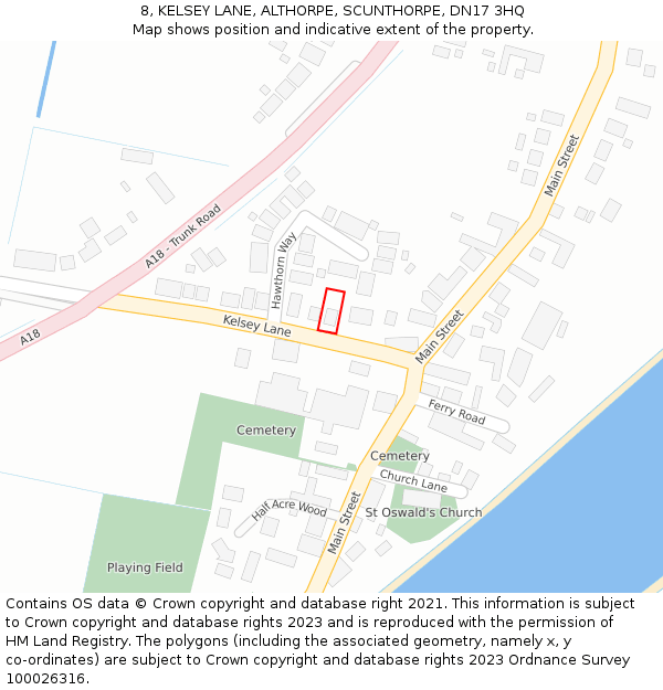 8, KELSEY LANE, ALTHORPE, SCUNTHORPE, DN17 3HQ: Location map and indicative extent of plot