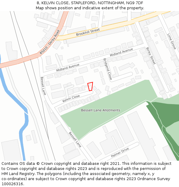 8, KELVIN CLOSE, STAPLEFORD, NOTTINGHAM, NG9 7DF: Location map and indicative extent of plot