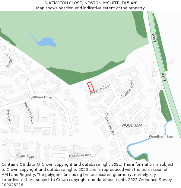 8, KEMPTON CLOSE, NEWTON AYCLIFFE, DL5 4YE: Location map and indicative extent of plot