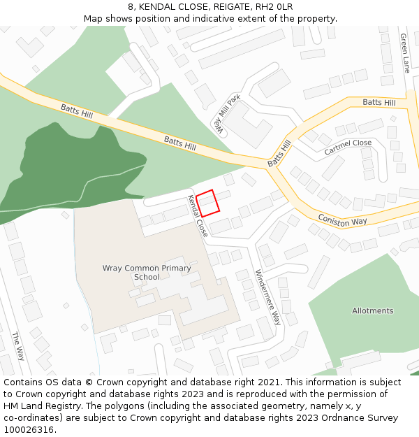 8, KENDAL CLOSE, REIGATE, RH2 0LR: Location map and indicative extent of plot