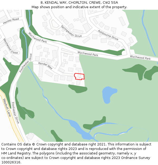 8, KENDAL WAY, CHORLTON, CREWE, CW2 5SA: Location map and indicative extent of plot