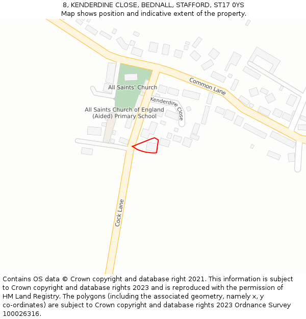 8, KENDERDINE CLOSE, BEDNALL, STAFFORD, ST17 0YS: Location map and indicative extent of plot