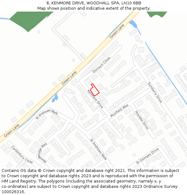 8, KENMORE DRIVE, WOODHALL SPA, LN10 6BB: Location map and indicative extent of plot