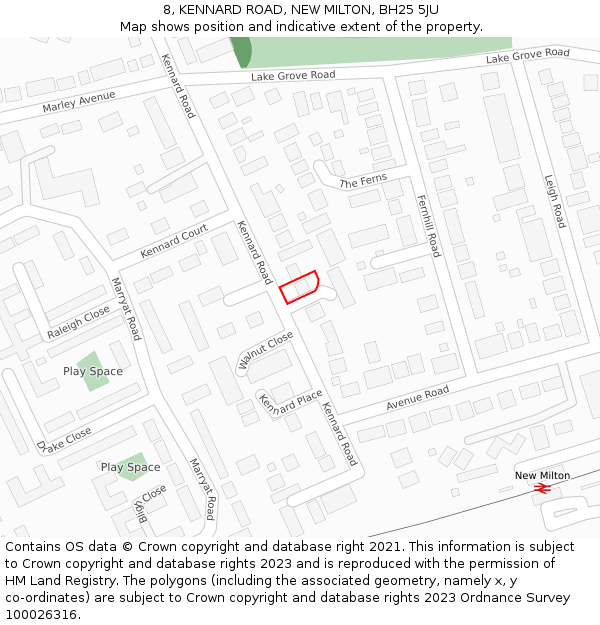 8, KENNARD ROAD, NEW MILTON, BH25 5JU: Location map and indicative extent of plot