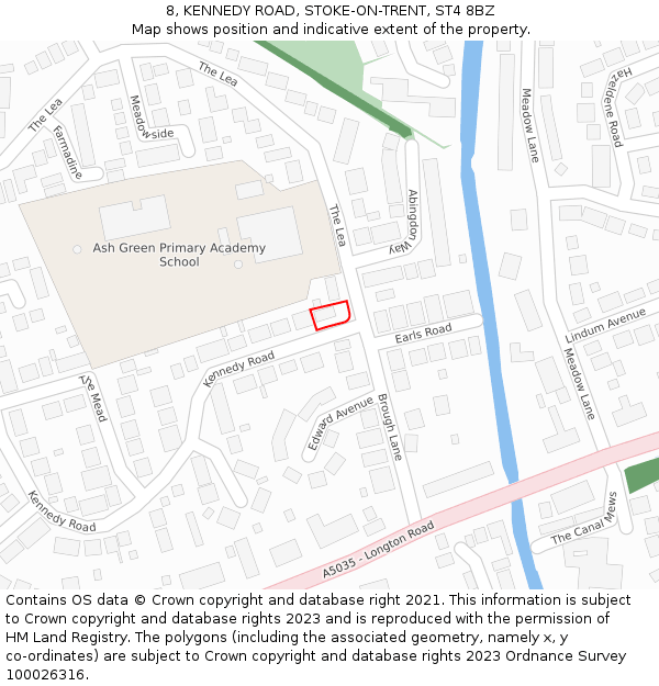 8, KENNEDY ROAD, STOKE-ON-TRENT, ST4 8BZ: Location map and indicative extent of plot