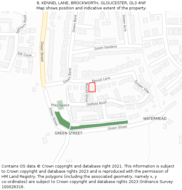 8, KENNEL LANE, BROCKWORTH, GLOUCESTER, GL3 4NP: Location map and indicative extent of plot