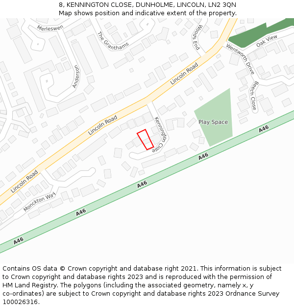 8, KENNINGTON CLOSE, DUNHOLME, LINCOLN, LN2 3QN: Location map and indicative extent of plot