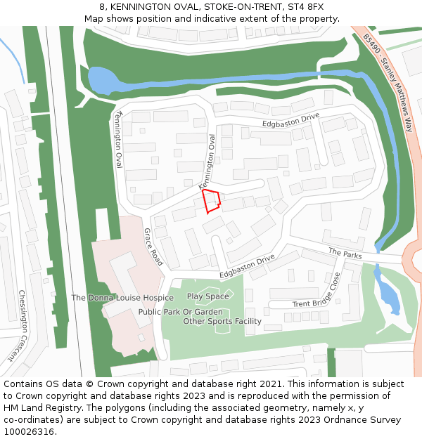 8, KENNINGTON OVAL, STOKE-ON-TRENT, ST4 8FX: Location map and indicative extent of plot