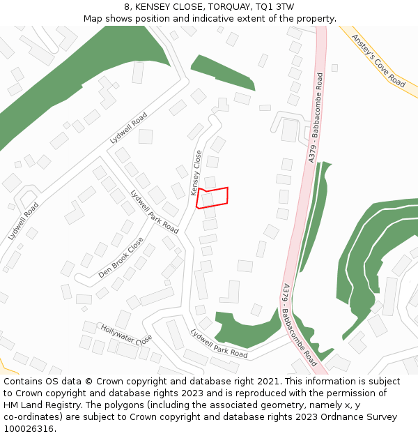 8, KENSEY CLOSE, TORQUAY, TQ1 3TW: Location map and indicative extent of plot