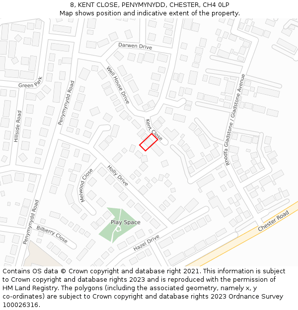 8, KENT CLOSE, PENYMYNYDD, CHESTER, CH4 0LP: Location map and indicative extent of plot