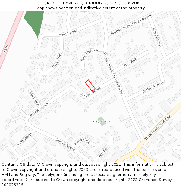 8, KERFOOT AVENUE, RHUDDLAN, RHYL, LL18 2UR: Location map and indicative extent of plot